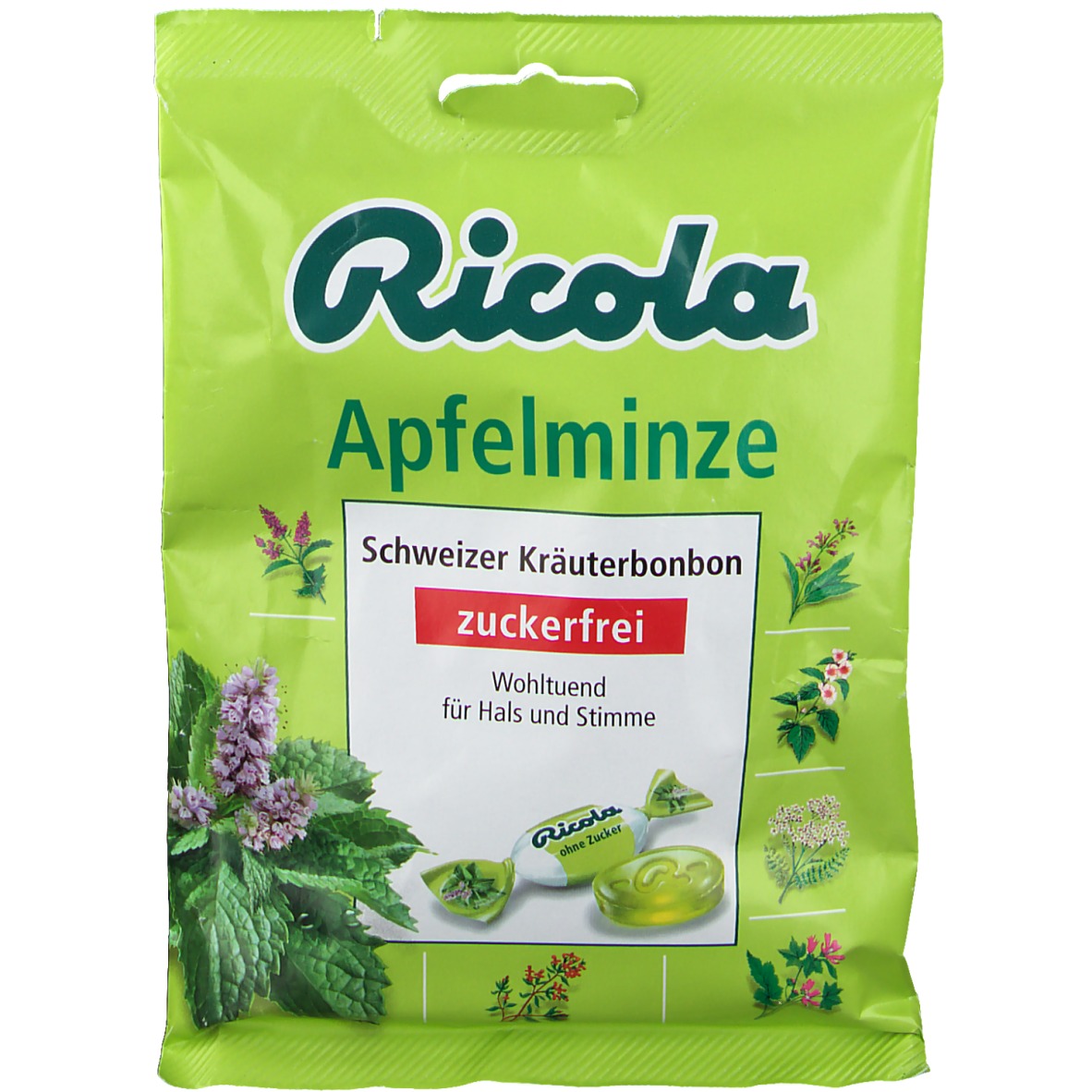 Ricola® Schweizer Kräuterbonbons Apfelminze ohne Zucker shopapotheke.ch